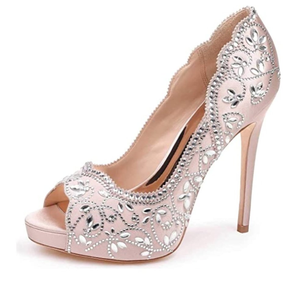 XYD Peep Toe Platform Rhinestones Shoes
